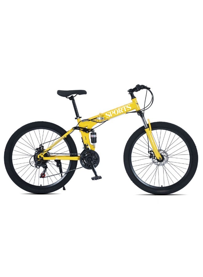 DEXO 20-Inch Folding Bike – 21-Speed Mountain Bicycle with Carbon Steel Frame, Front Suspension & Dual Disc Brakes, Yellow - Image 1